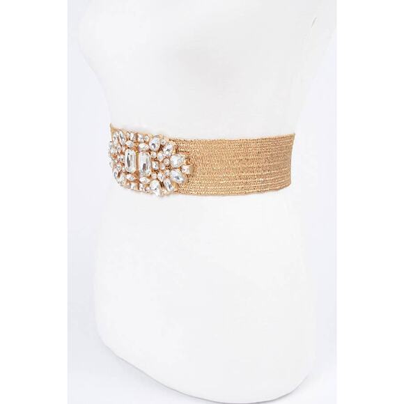 Multi Stone Metallic Straw Stretch Plus Size Belt